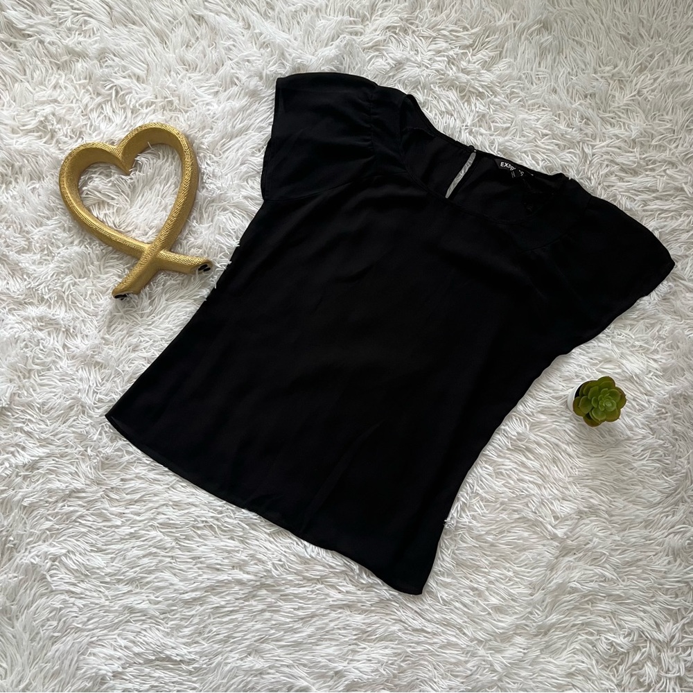 Express Black Fitted Cap Sleeve Blouse